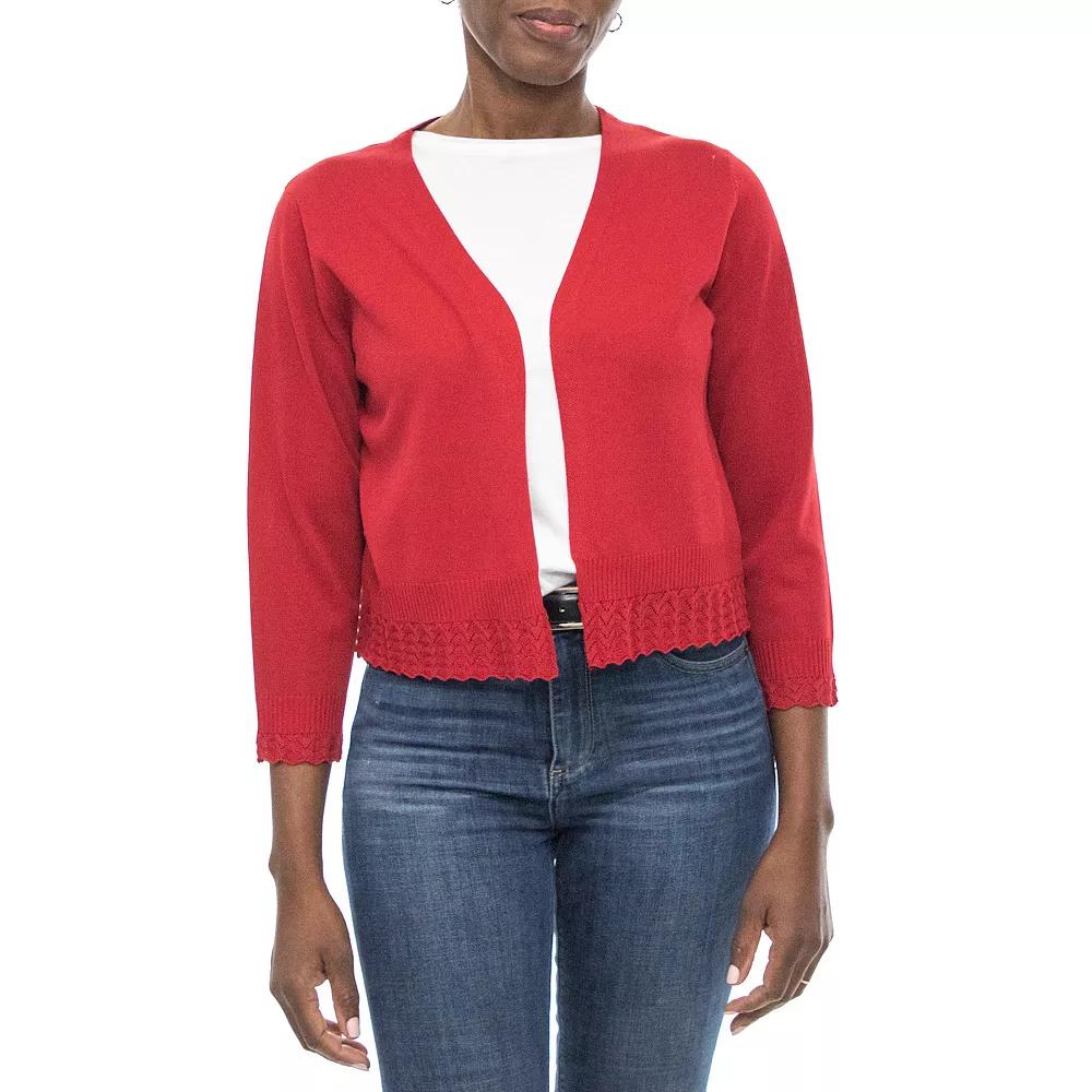 Women's Nina Leonard Pointelle-Trim Bolero, Size: Large, Nina Red Product Image