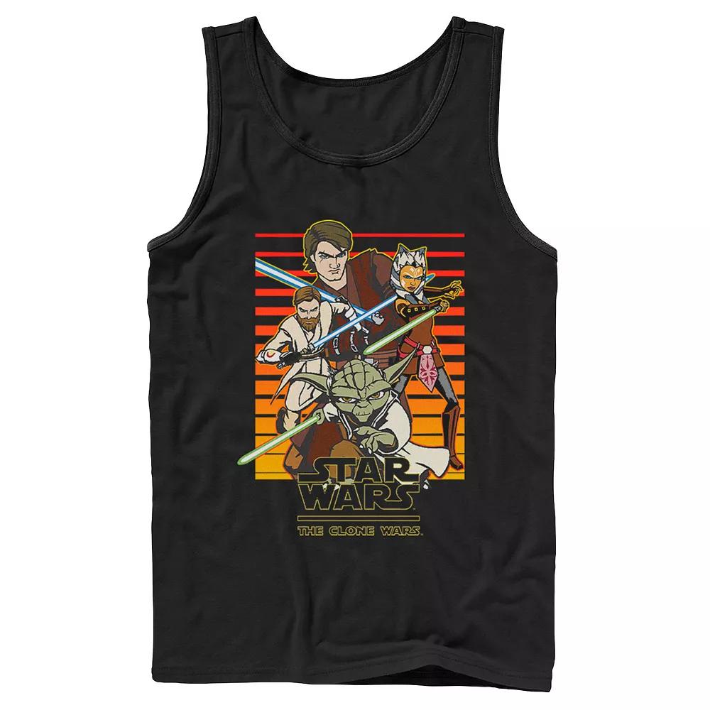 Men's Star Wars: Clone Wars Jedi Group Shot Retro Line Tank Top,  Product Image