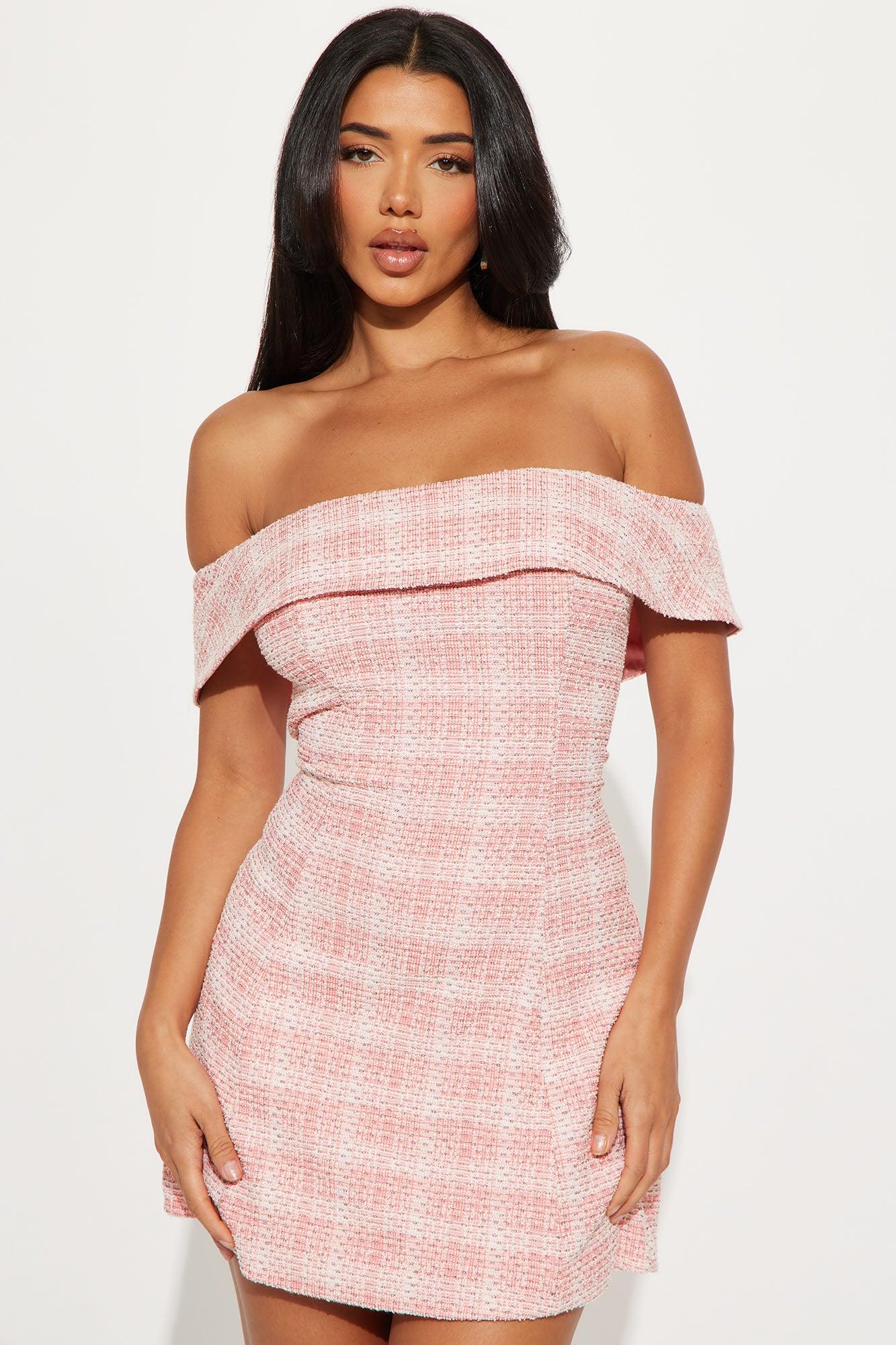 Important Lady Stretch Tweed Mini Dress - Pink Product Image