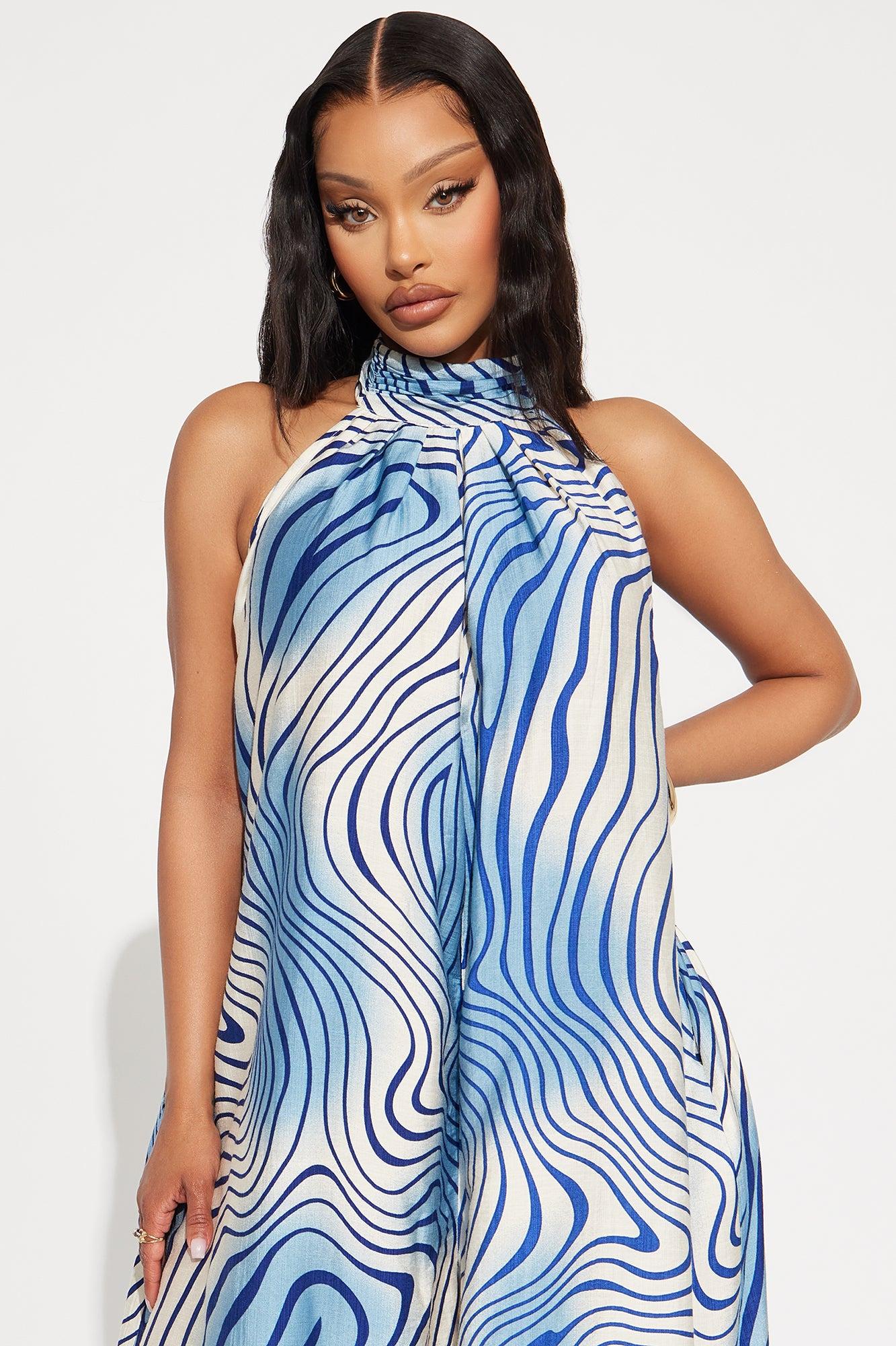 In A Daze Linen Halter Jumpsuit - Blue/combo Product Image