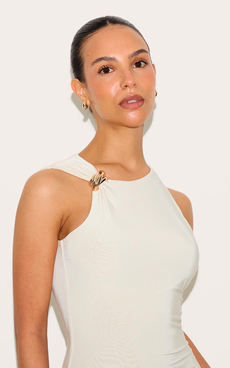 Petite Sand Gold Strap Detail Slinky Mini Dress Product Image