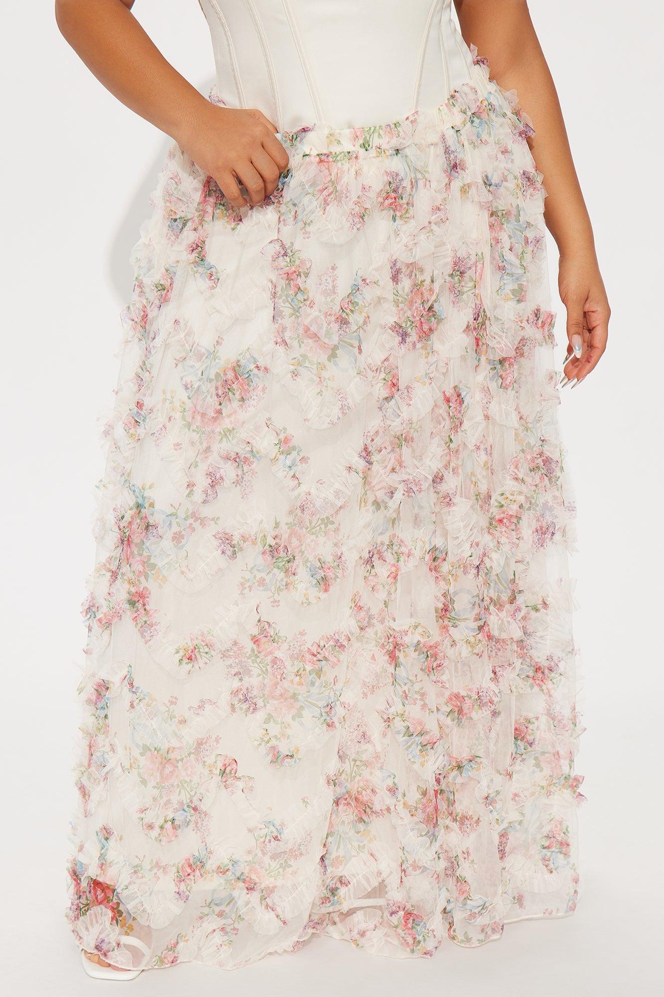 Giselle Mesh Floral Print Maxi Skirt - Blush Product Image