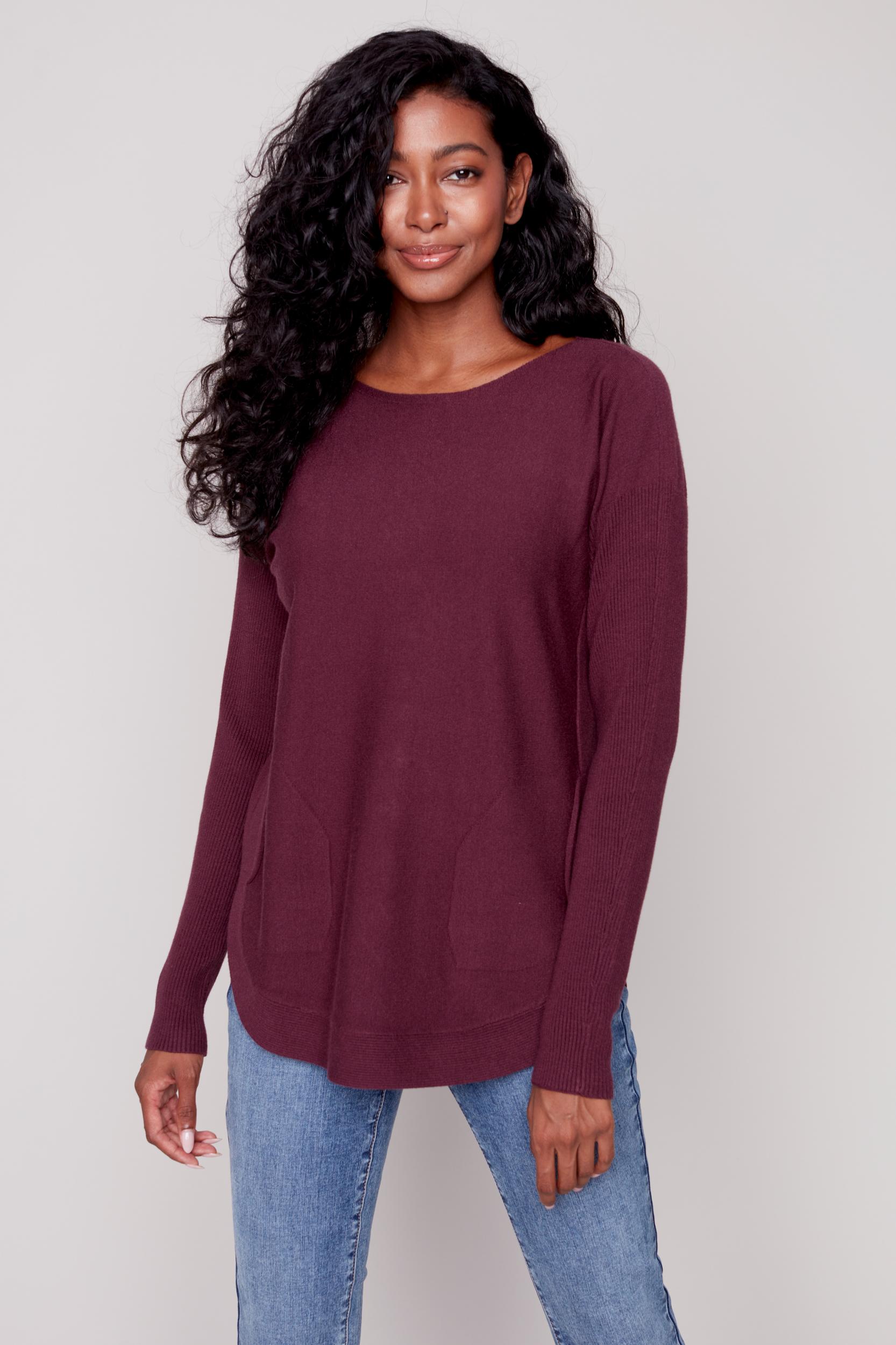 Long Sleeve Sweater with Back Eyelet Detail Product Image