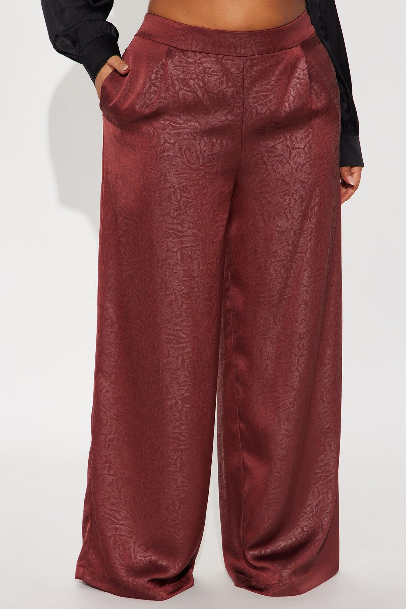 Sydney Textured Satin Wide Leg Pant 33 - Wine Female Product Image