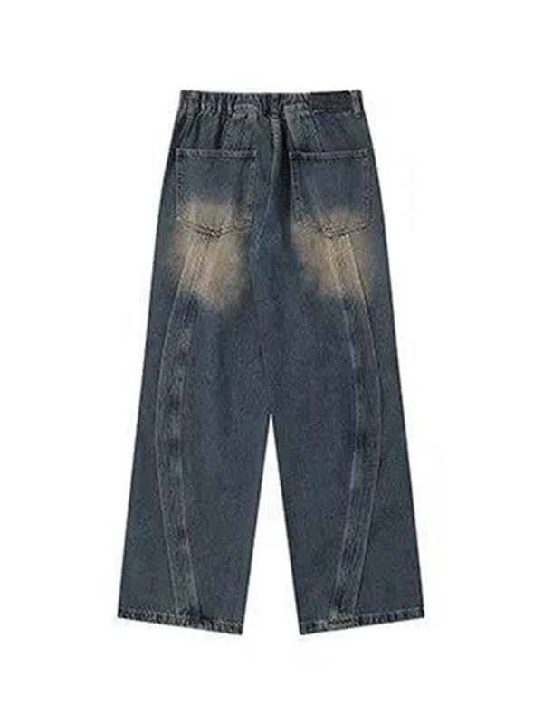 Men's Washed Patchwork Loose Jeans Product Image