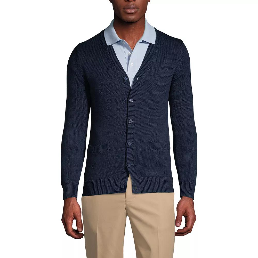 Men's Lands' End School Uniform Button Front V-Neck Cardigan Sweater,  Product Image