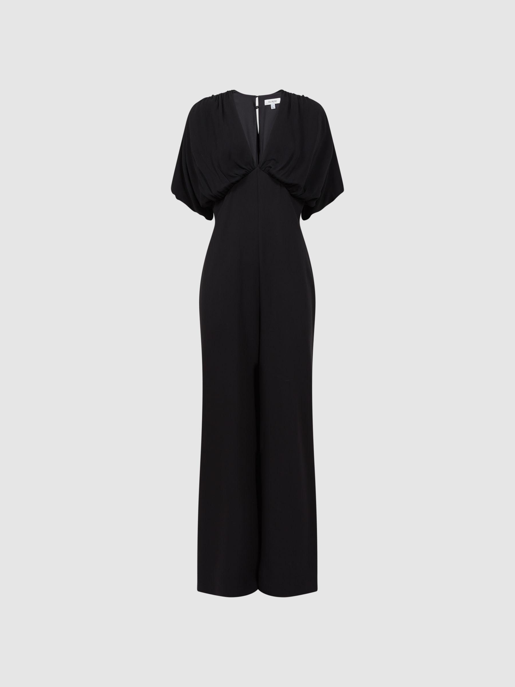 Florere Plunge Neck Wide Leg Jumpsuit in Black Product Image