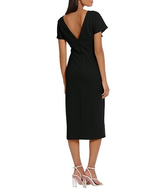 Donna Morgan Stretch Crew Neck Short Sleeve V-Back Midi Dress Product Image