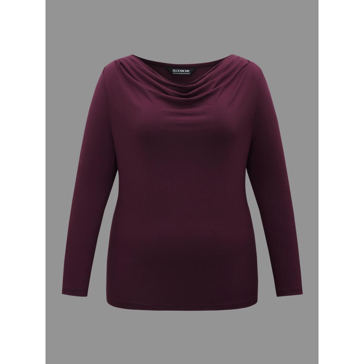 Plus Size Supersoft Essentials Cowl Neck Stretchy T-shirt Deeppurplered Women Elegant Non Cowl Neck Everyday T-shirts BloomChic 10/M Product Image