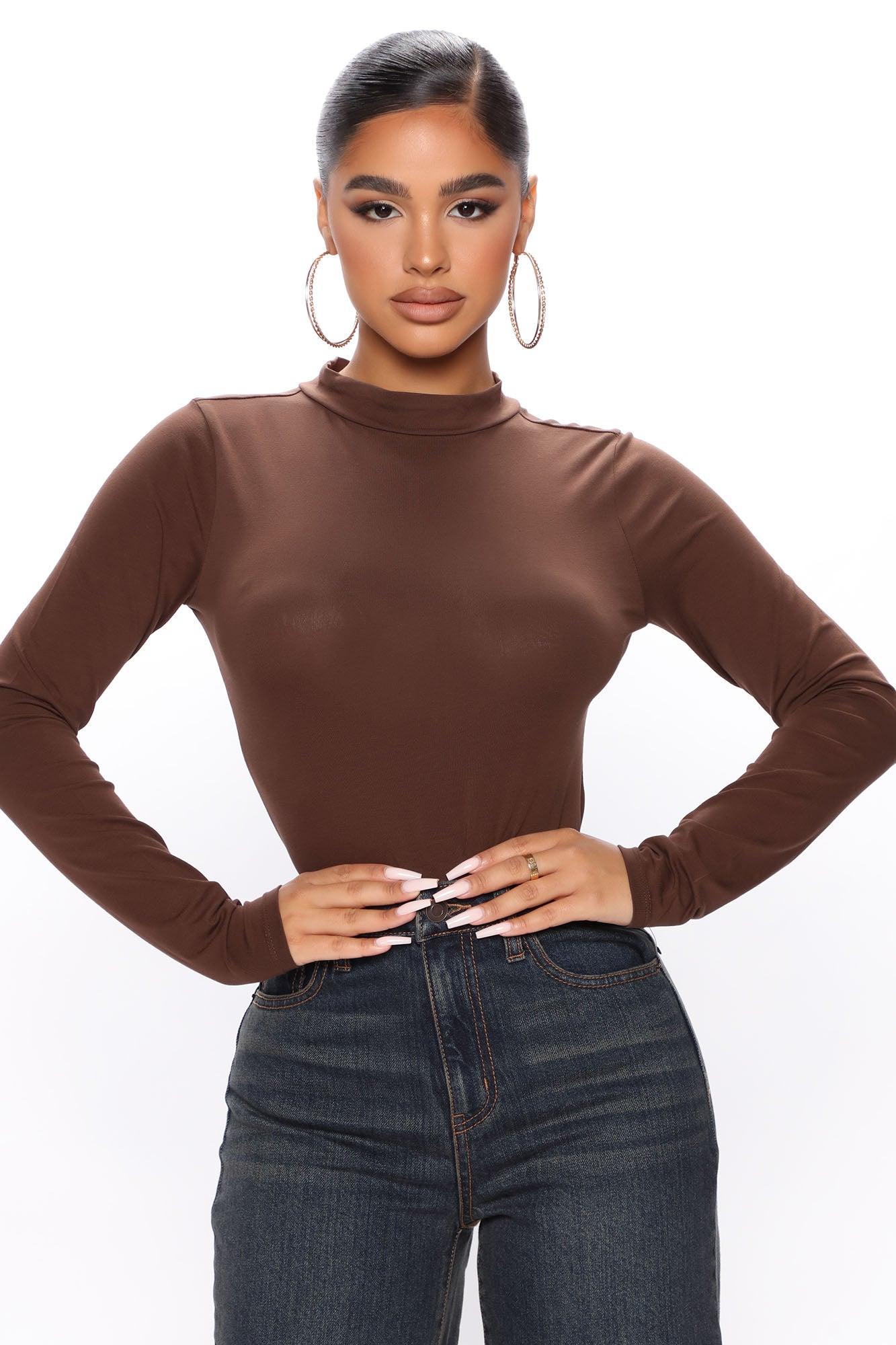 Melanie Mock Neck Bodysuit - Chocolate Product Image