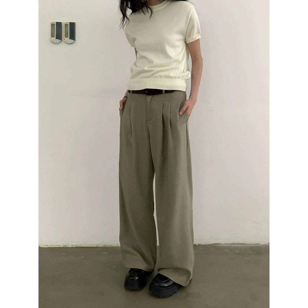 RT No. 18838 DOUBLE PLEATED CASUAL STRAIGHT PANTS Product Image