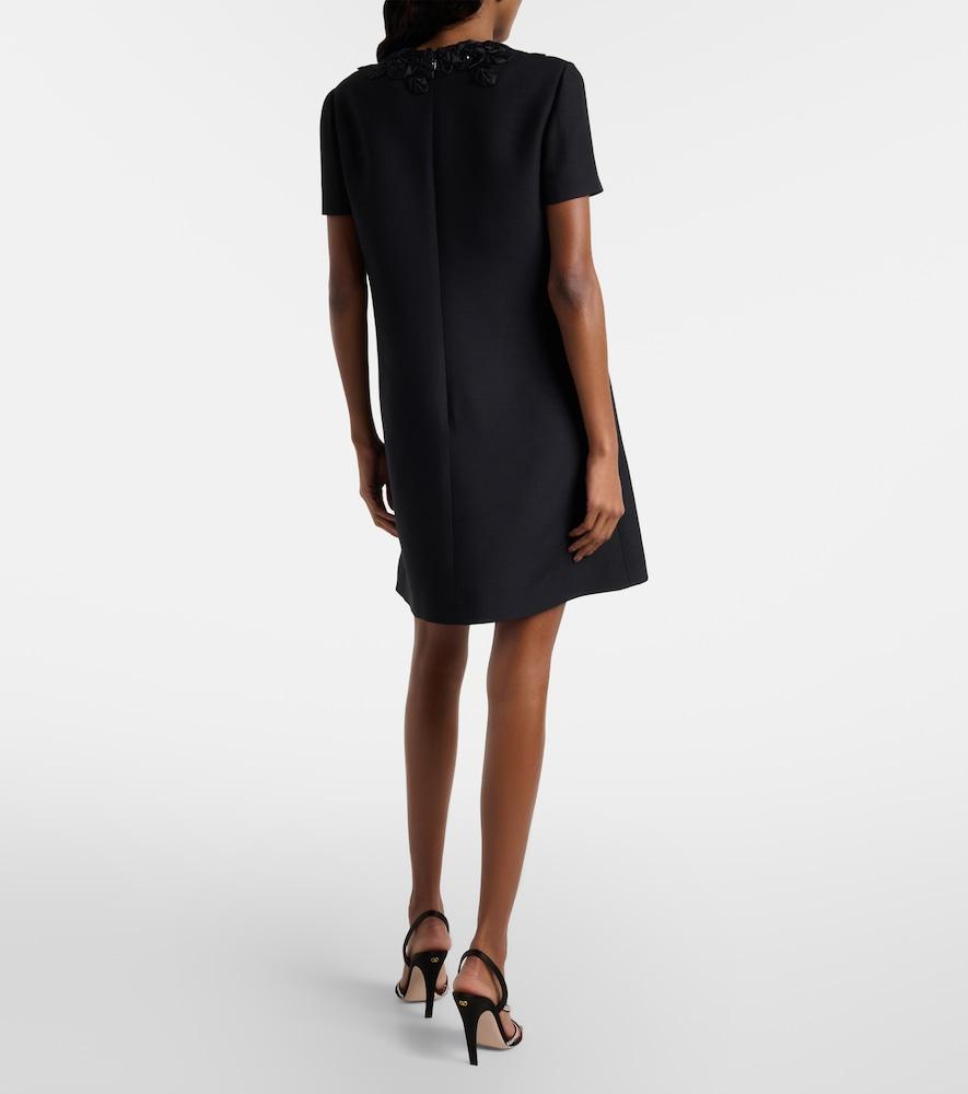 VALENTINO Embellished Silk-trimmed Wool And Silk-blend Crepe Mini Dress In Black Product Image