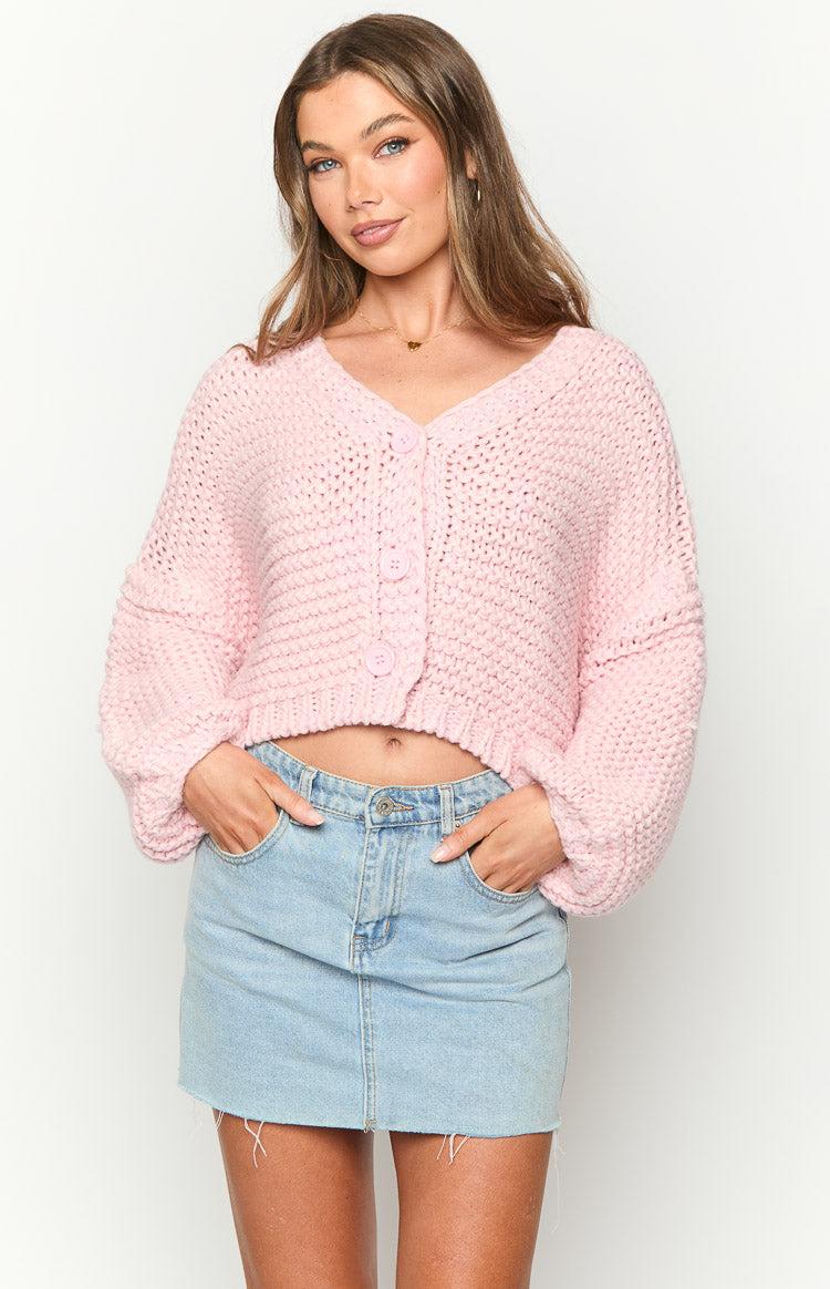 Jen Light Pink Knit Cardigan Product Image