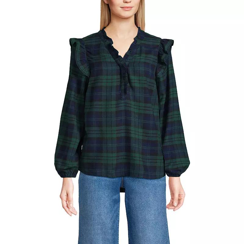 Women's Lands' End Ruffle Front Flannel Popover Blouse,  Product Image