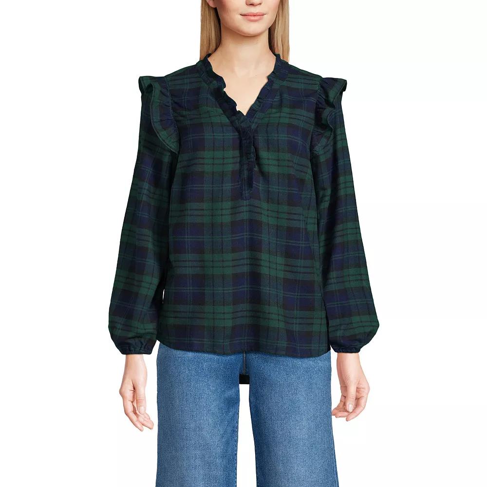 Women's Lands' End Ruffle Front Flannel Popover Blouse,  Product Image