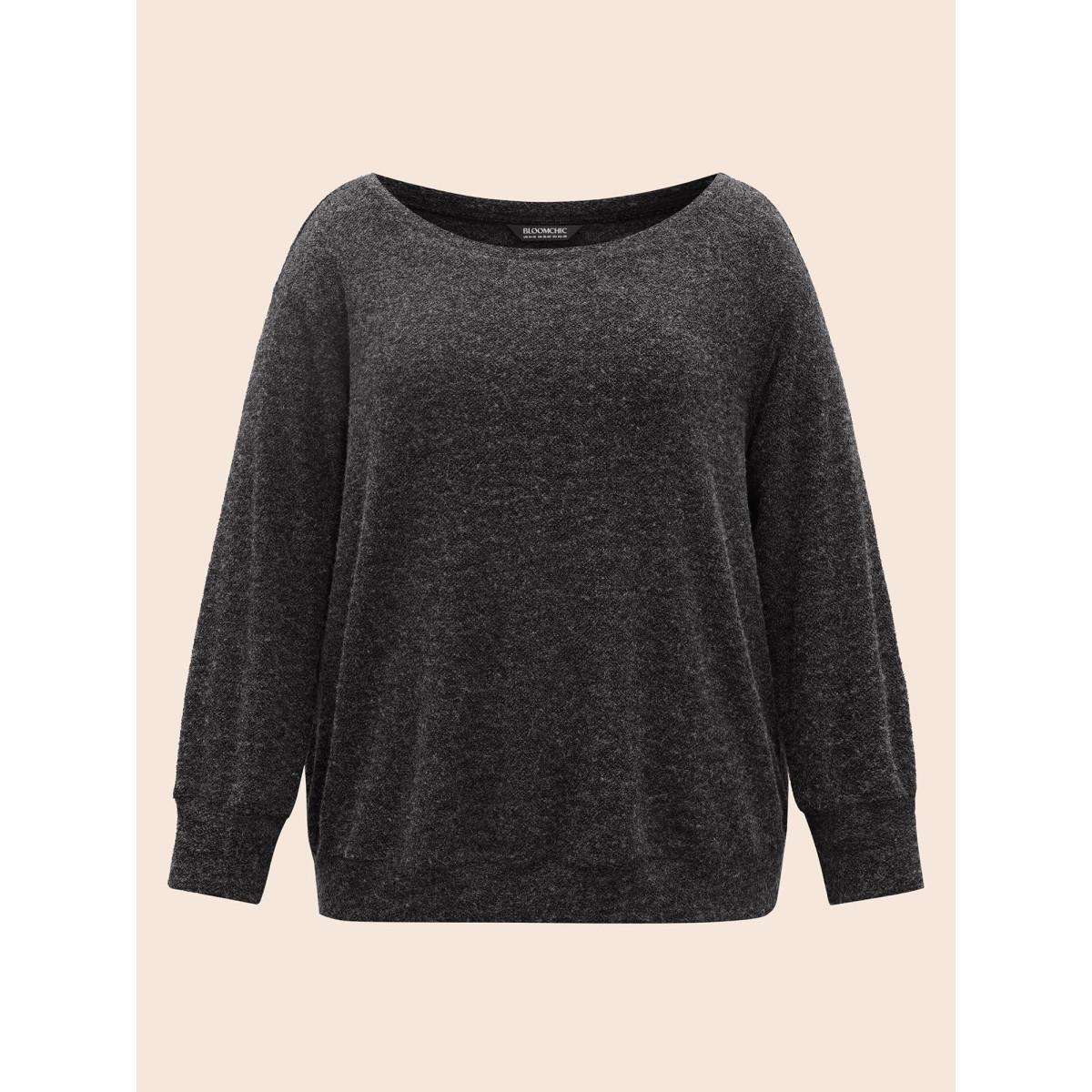 Plus Size Textured Off Shoulder Drop Shoulder Sleeve Sweatshirt Women DimGray Casual Non One-shoulder neck Everyday Sweatshirts BloomChic 26/4X Product Image
