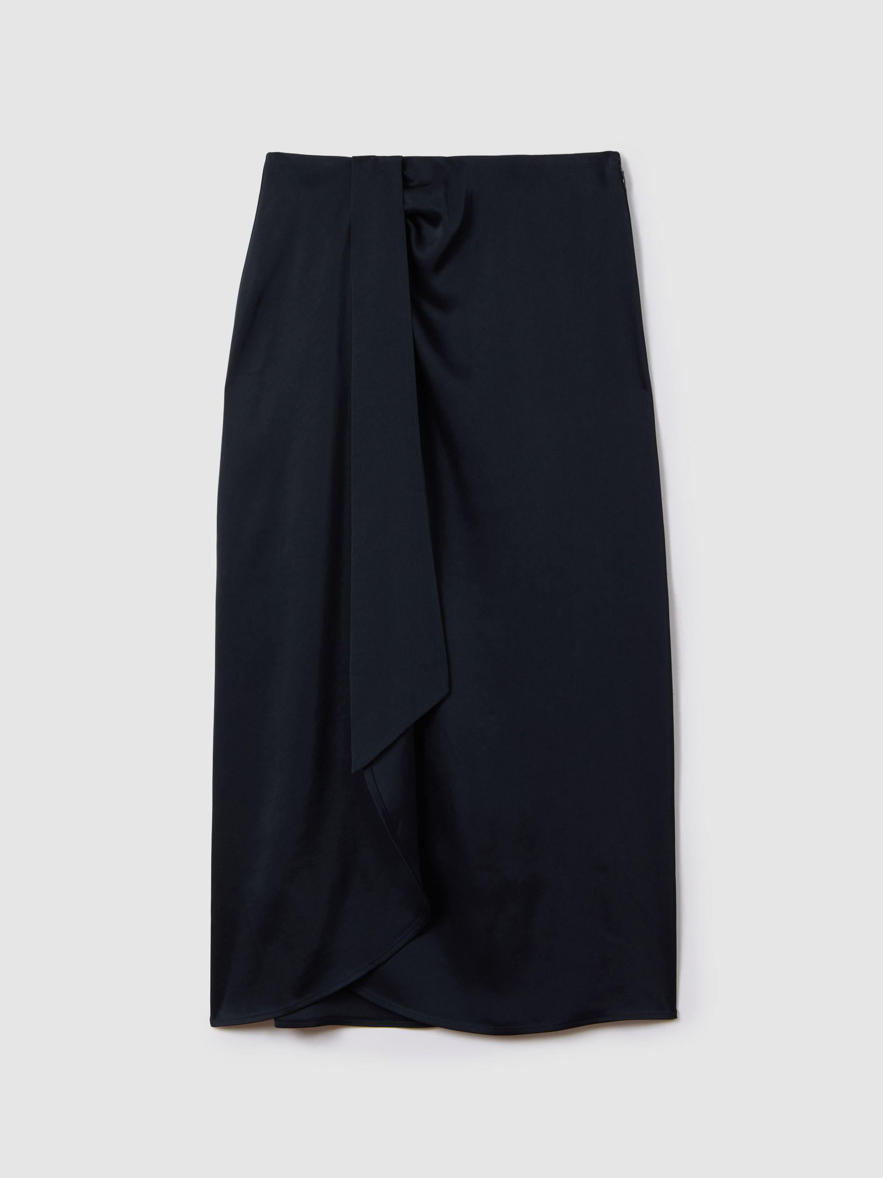 High Rise Wrap Midi Skirt in Navy Product Image