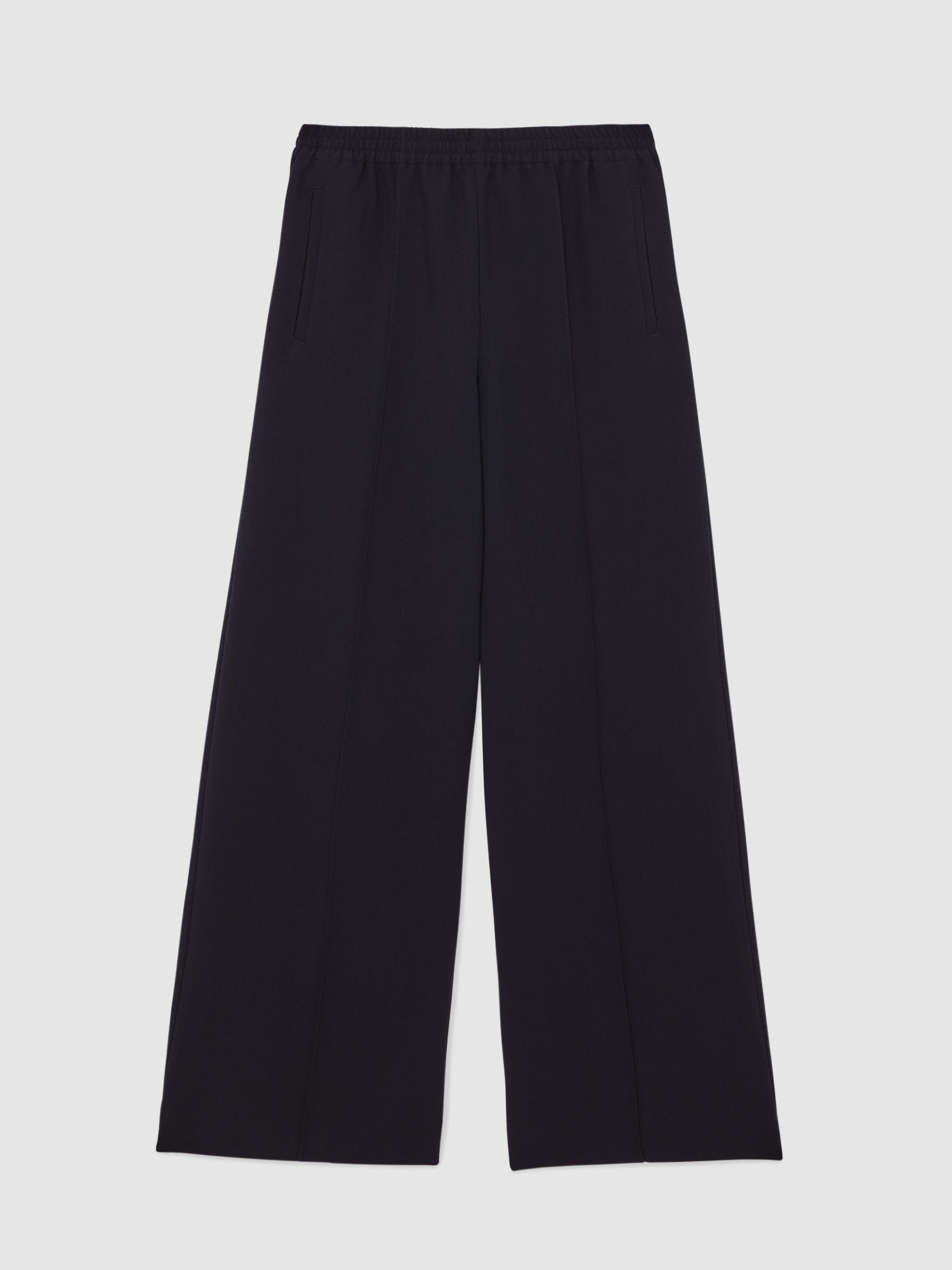 Wide-Leg Elasticated-Waist Trousers in Navy Product Image