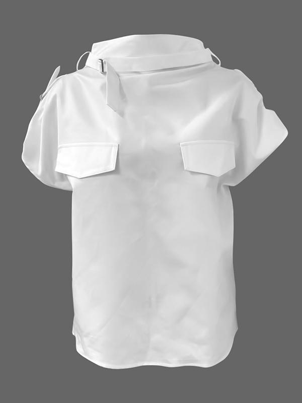 Loose Sleeveless Buckle Solid Color Stand Collar Blouses&Shirts Tops Product Image