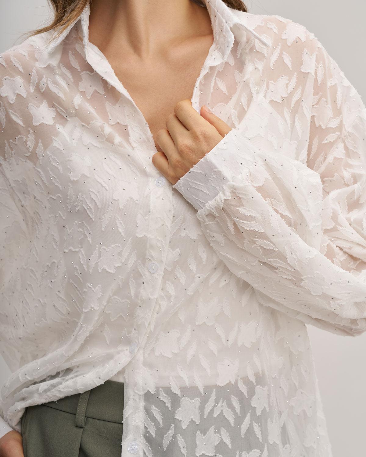 White Jacquard See Through Shirt Product Image