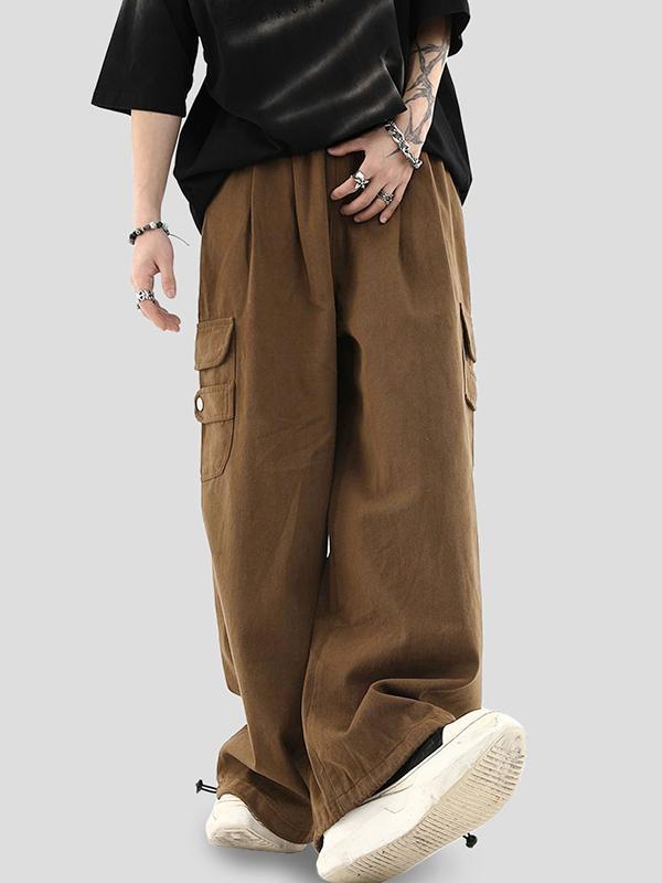 Men's Vintage Brown Big Pocket Bound Feet Cargo Pants Product Image