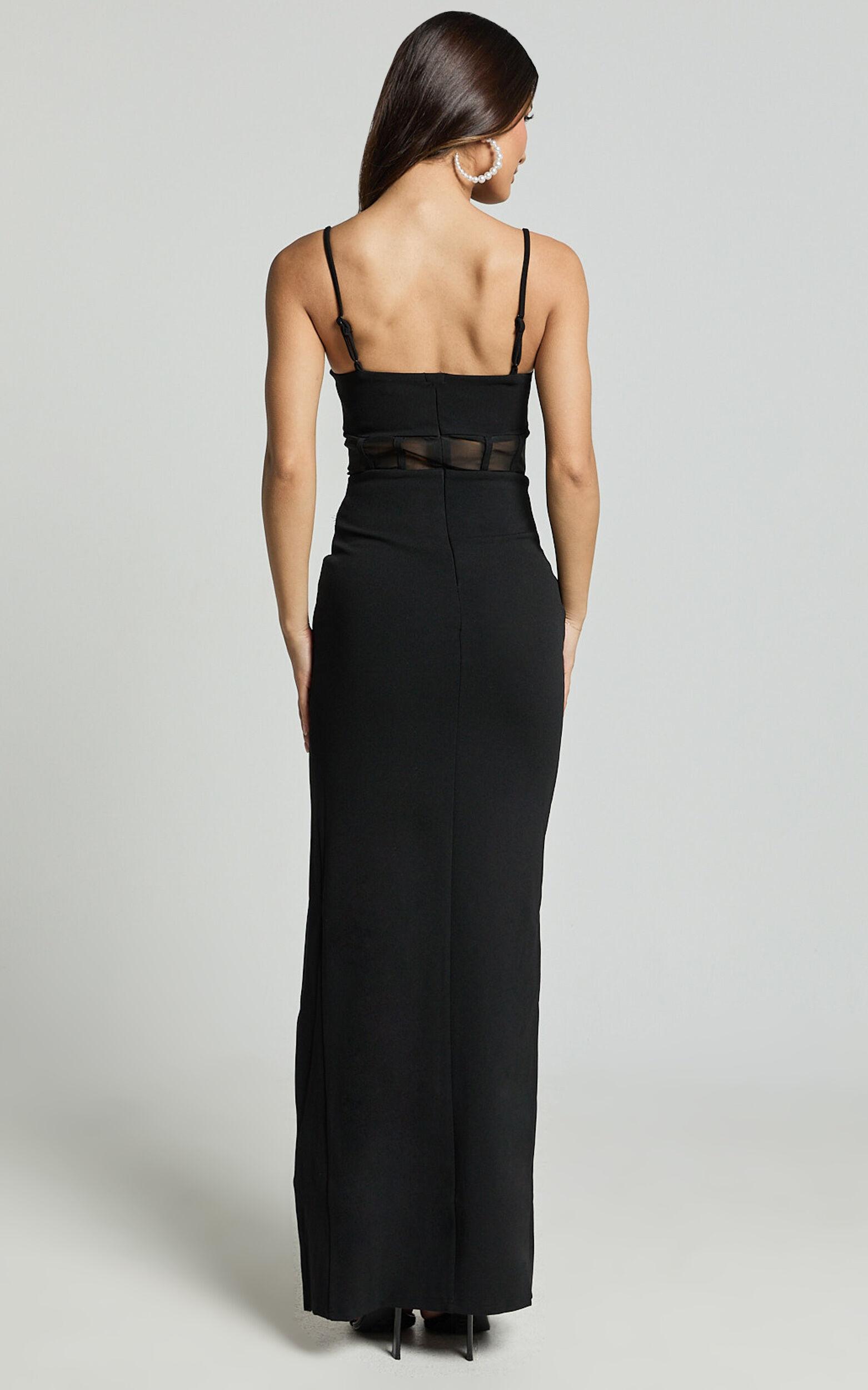 Carmen Midi Dress - Sheer Corset Panel High Split Dress in Black Product Image