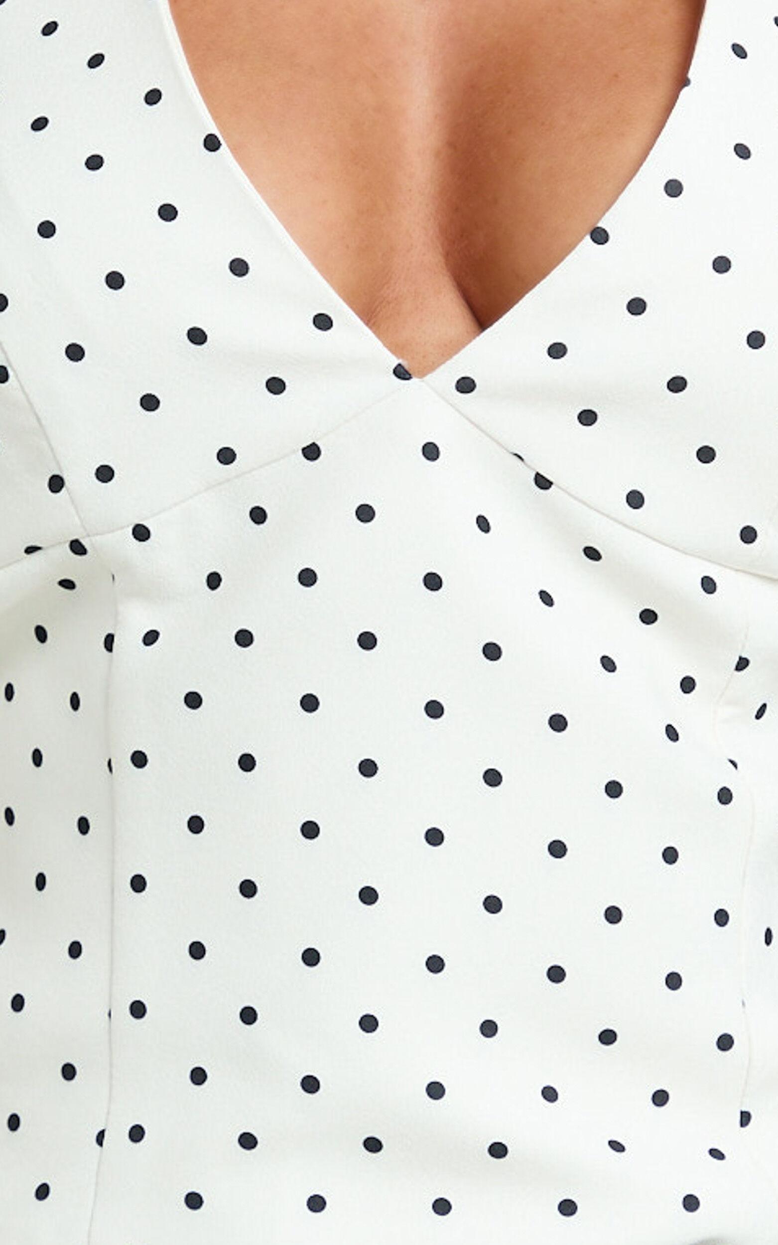 Amani Top - Recycled Halter Plunge Neck Polkadot Top in White Product Image