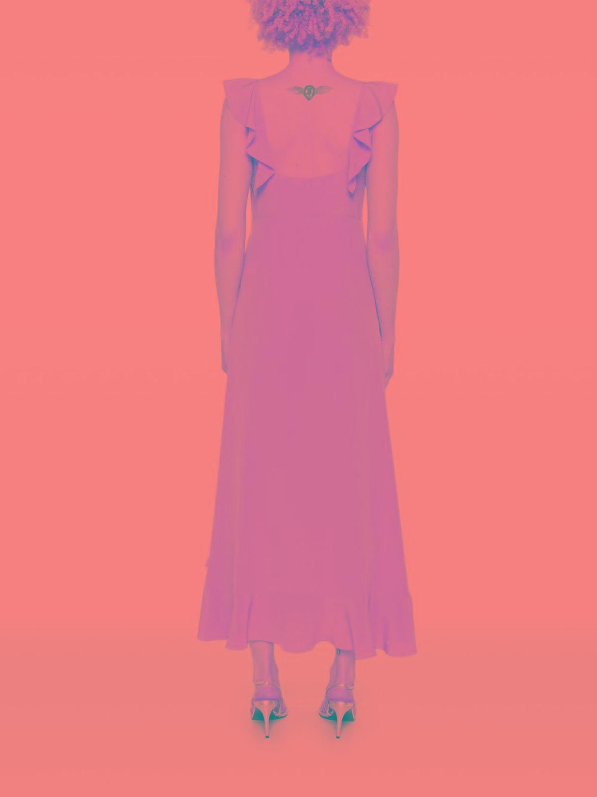 CHLOÉ Long Silk Dress With Flared Skirt And Ruffled Straps In Beige Product Image