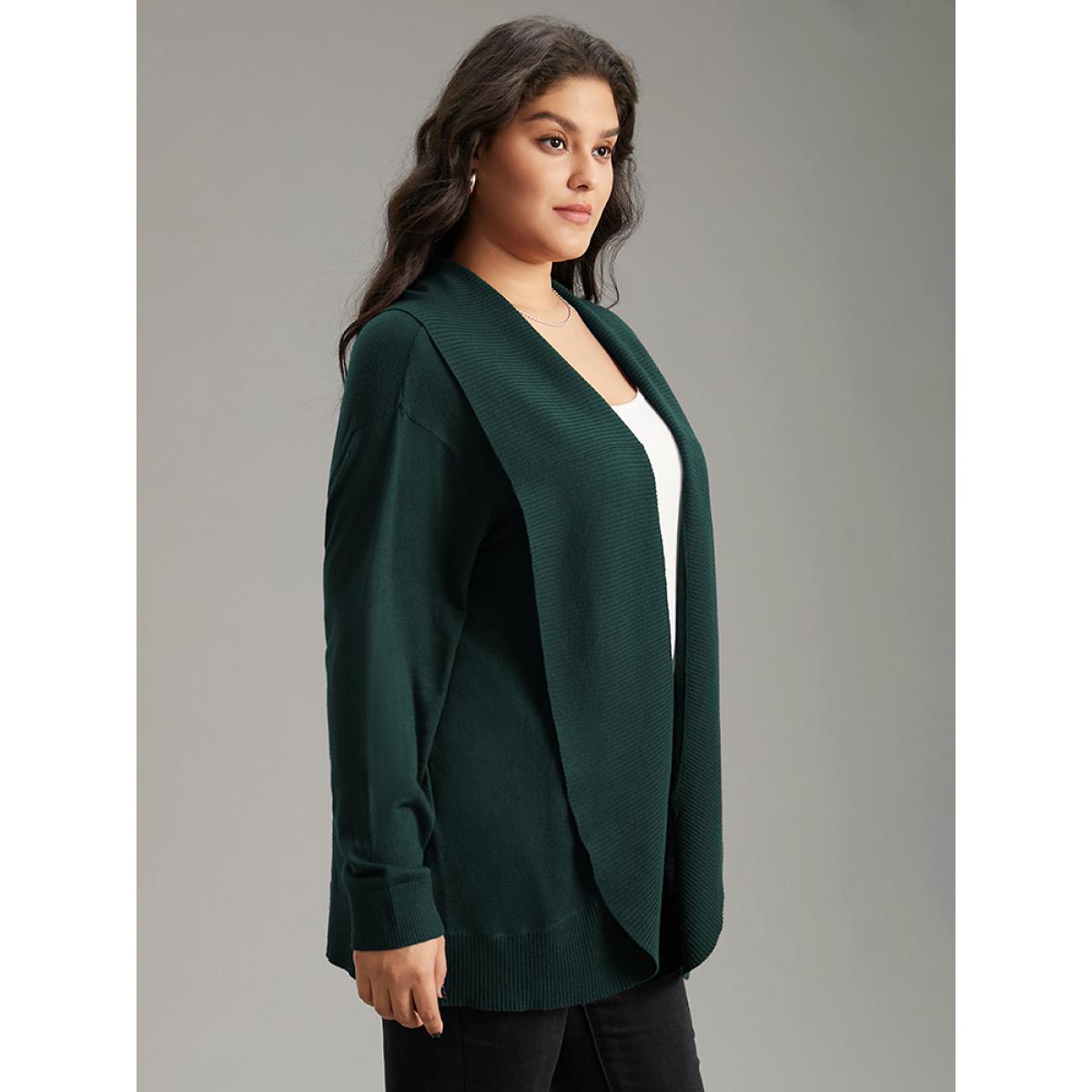 Plus Size Supersoft Essentials Plain Texture Arc Hem Cardigan DarkGreen Women Casual Loose Long Sleeve Everyday Cardigans BloomChic 10/M Product Image