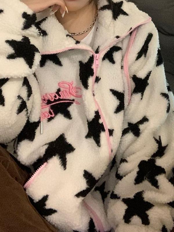 All Over Star Jacquard Hooded Jacket Product Image