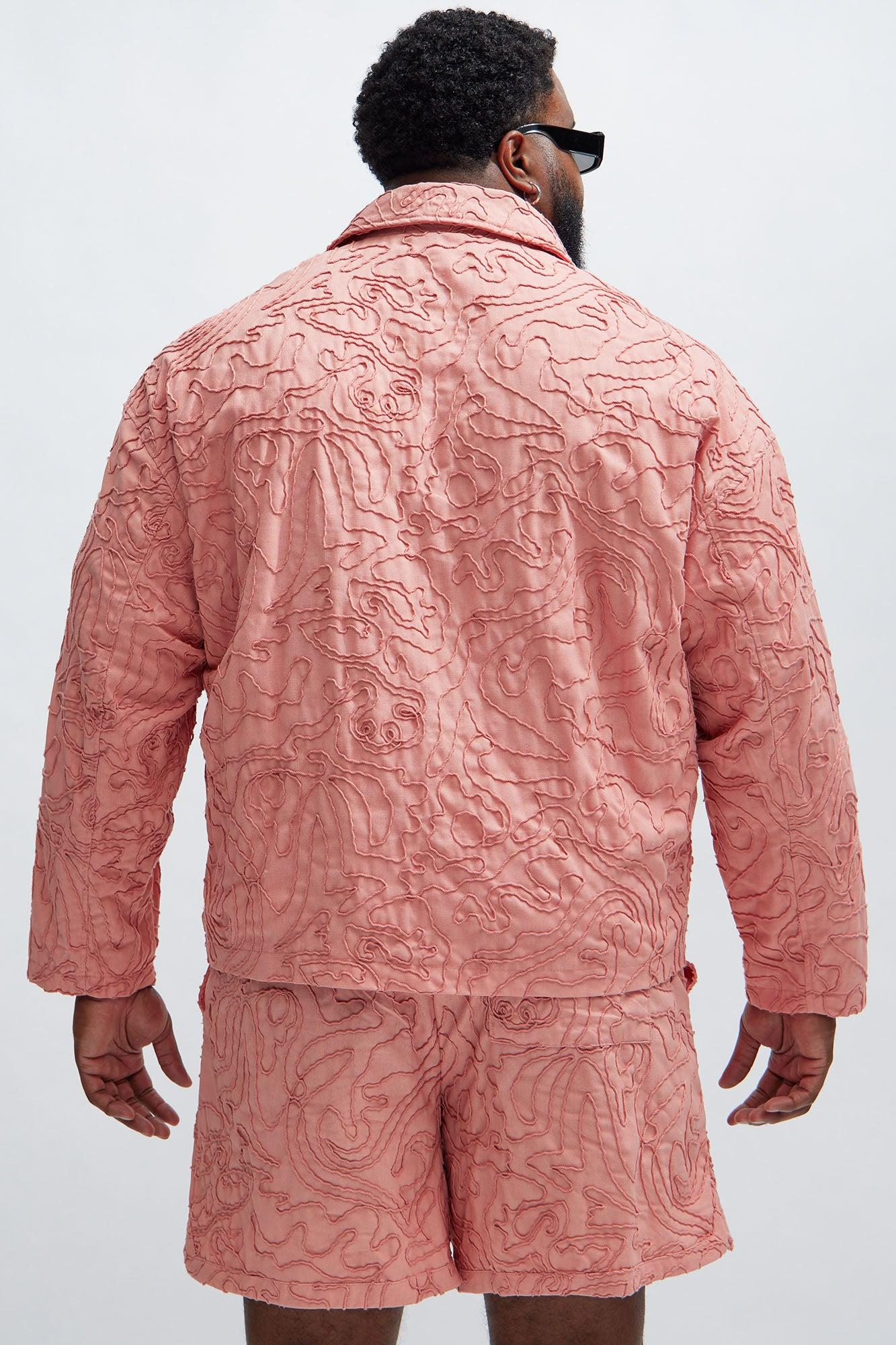 Swirl Jacquard Linen Boxy Jacket - Pink Product Image