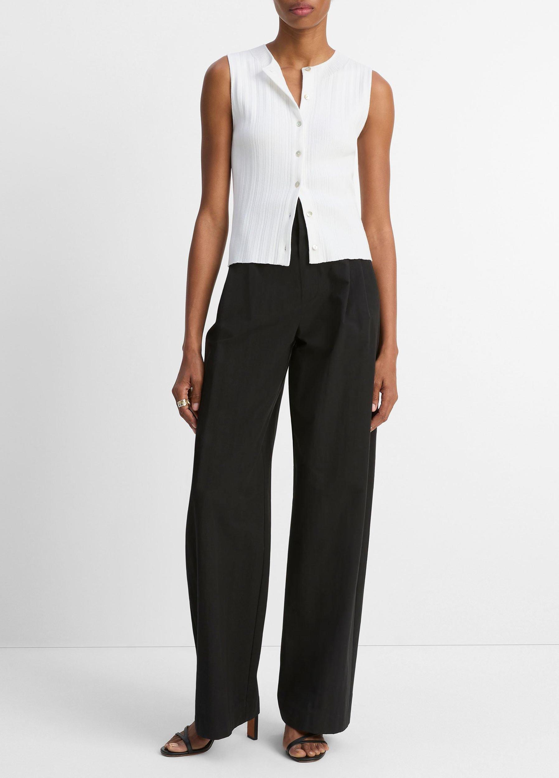 Ribbed Italian Cotton-Blend Button-Front Sweater Shell Product Image