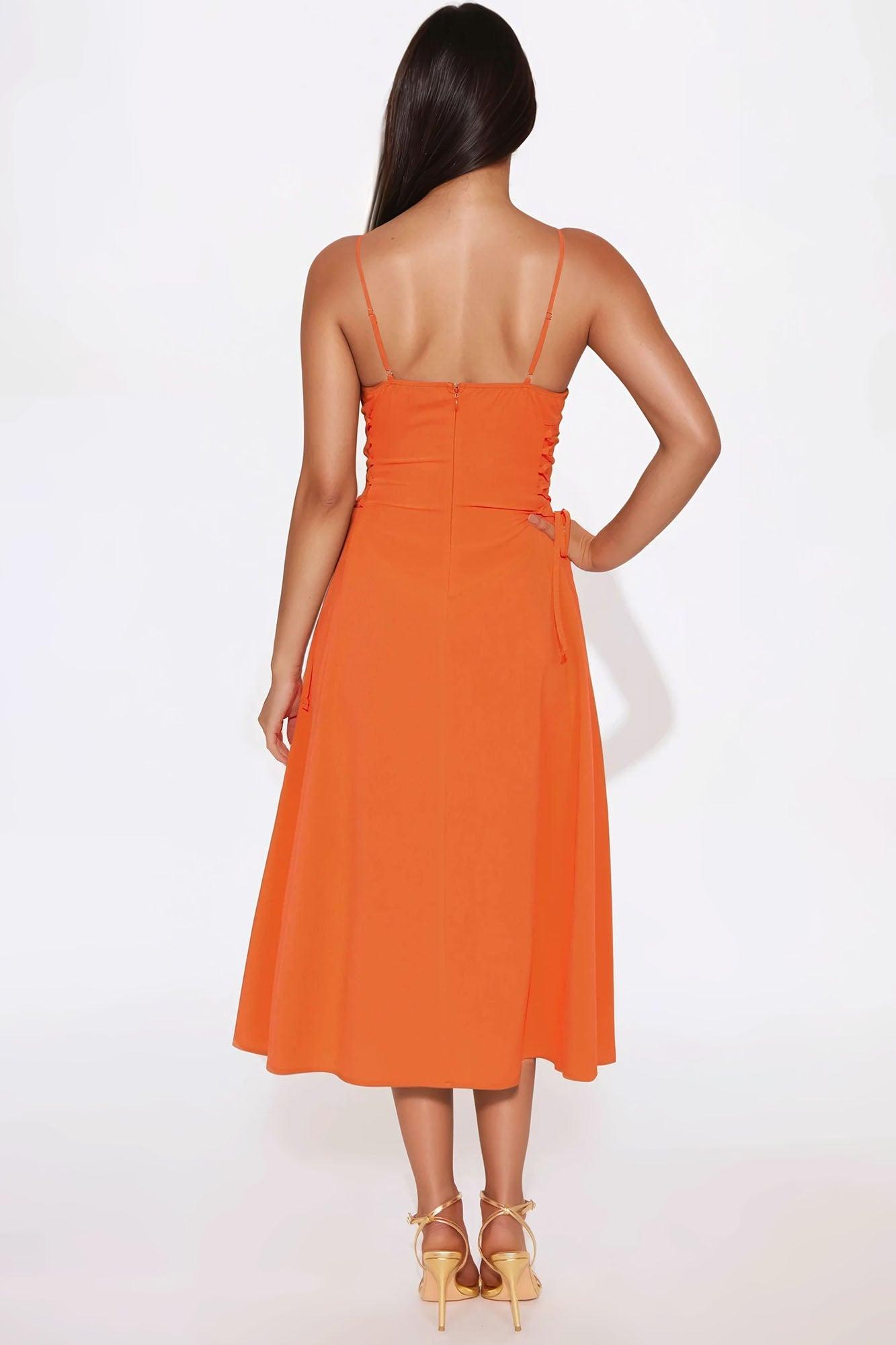 Jackie Lace Up Midi Dress - Orange Product Image