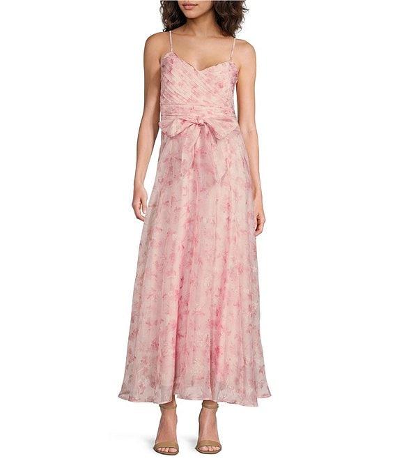 Layered With Love Griffin V-Neck Ruched Bodice Floral Chiffon Aline Tea Length Dress Product Image