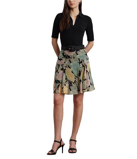 Lauren Ralph Lauren Lightweight Crinkle Georgette Embroidered Floral A-Line Skirt Product Image