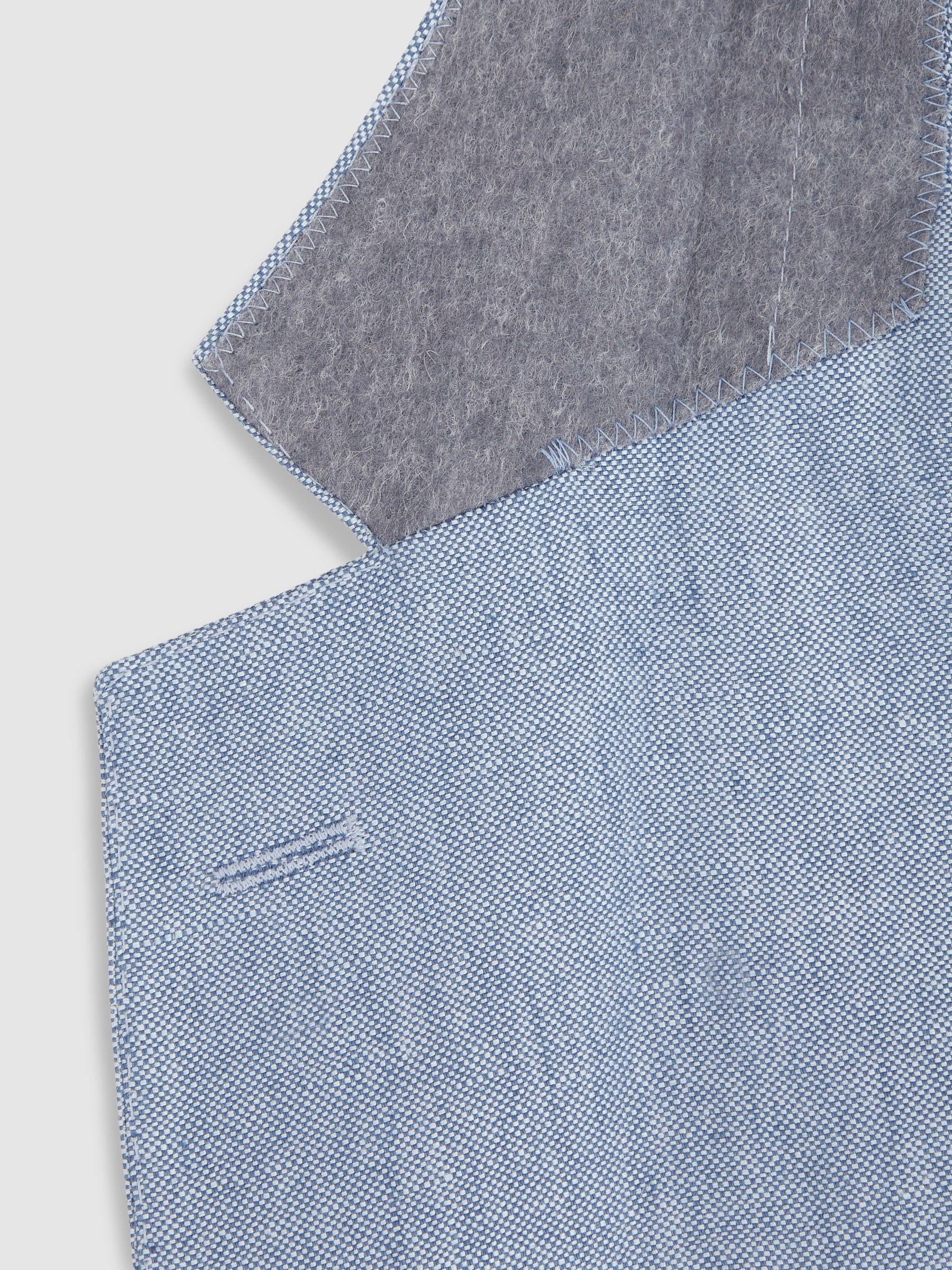 Oscar Jacobson Linen Single Breasted Blazer in Dark Blue Product Image