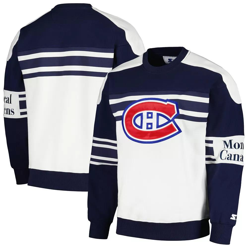 Men's Starter White Montreal Canadiens Defense Fleece Crewneck Pullover Sweatshirt,  Product Image