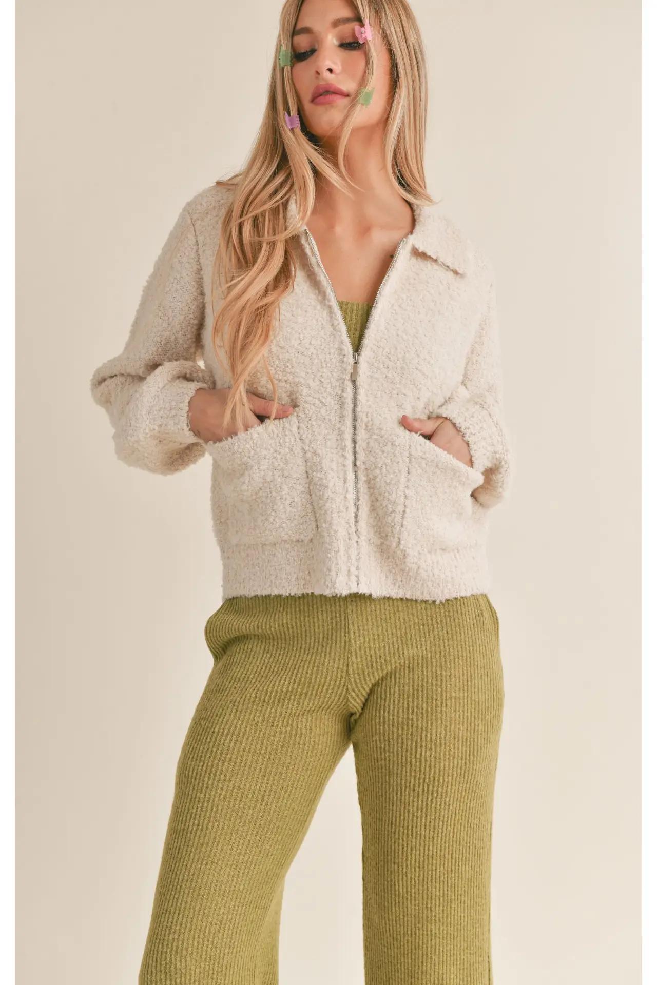 Marguerite Sweater Zip Up: Tan Product Image