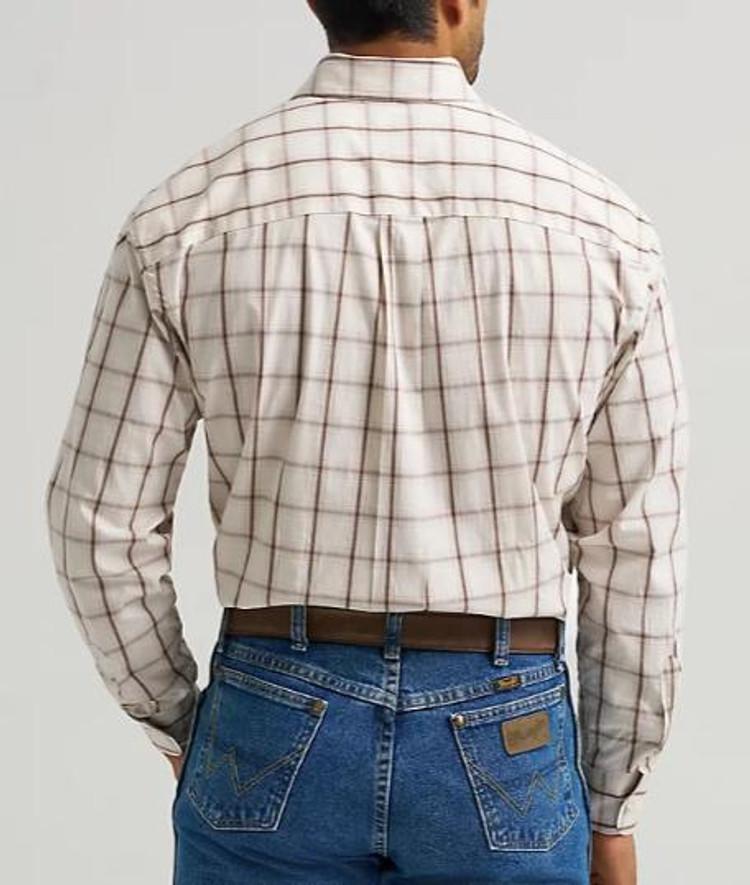 Wrangler® George Strait™ Men's L/S Ecru/Brown Plaid Button Shirt Product Image