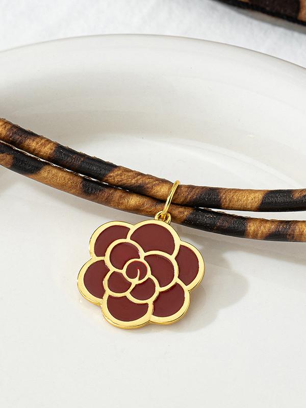 Double Layered Flower Shape Leopard Necklaces Accessories Product Image