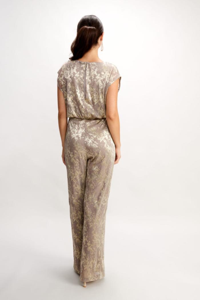 Gold/Beige Cap Sleeve Metallic Gold Jumpsuit Product Image