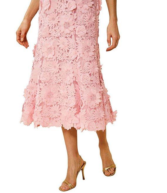 Mestiza New York Manila 3D Floral Lace Square Scalloped Neckline Sleeveless Midi Dress Product Image