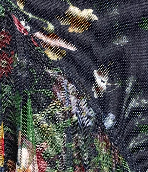 Anne Klein Mesh Floral Print Mock Neck Sleeveless Ruffle Blouson Maxi Dress Product Image