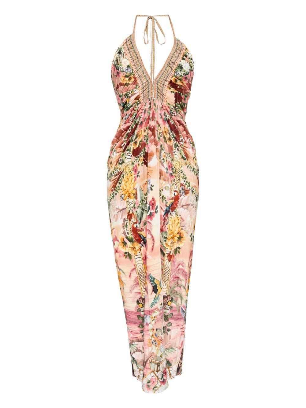 V-neck gathered jersey dress Product Image