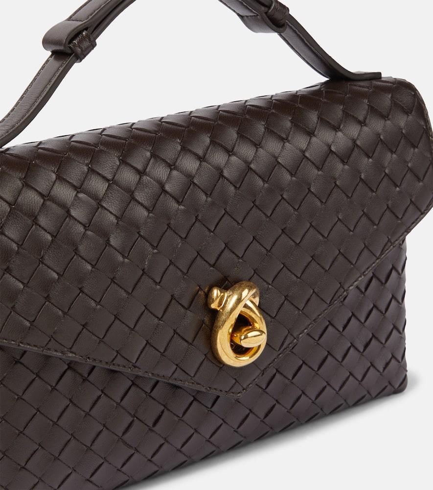 BOTTEGA VENETA Knot Lock Medium Intrecciato Leather Shoulder Bag In Brown Product Image