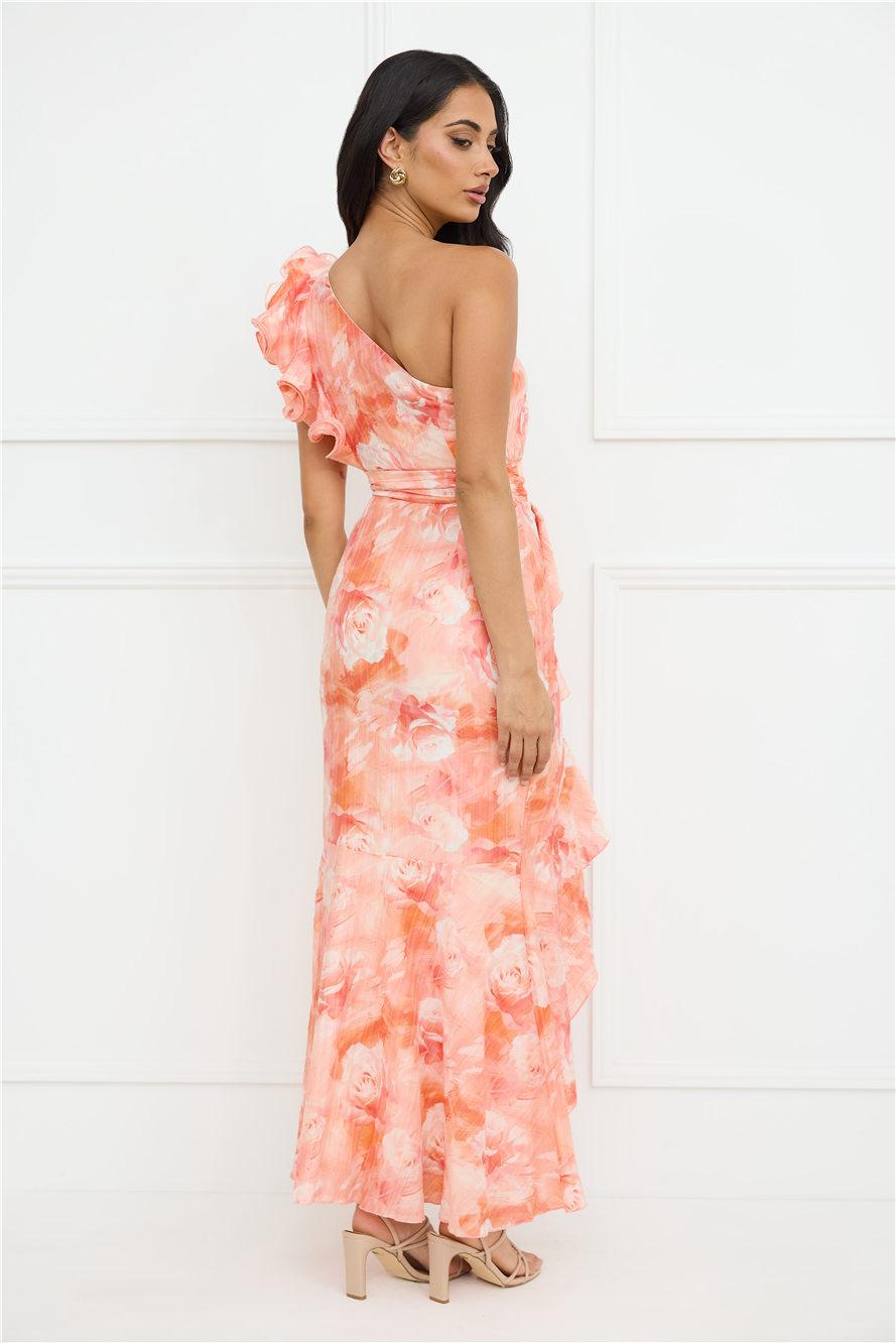 Serene Chic One Shoulder Maxi Dress Peach Product Image
