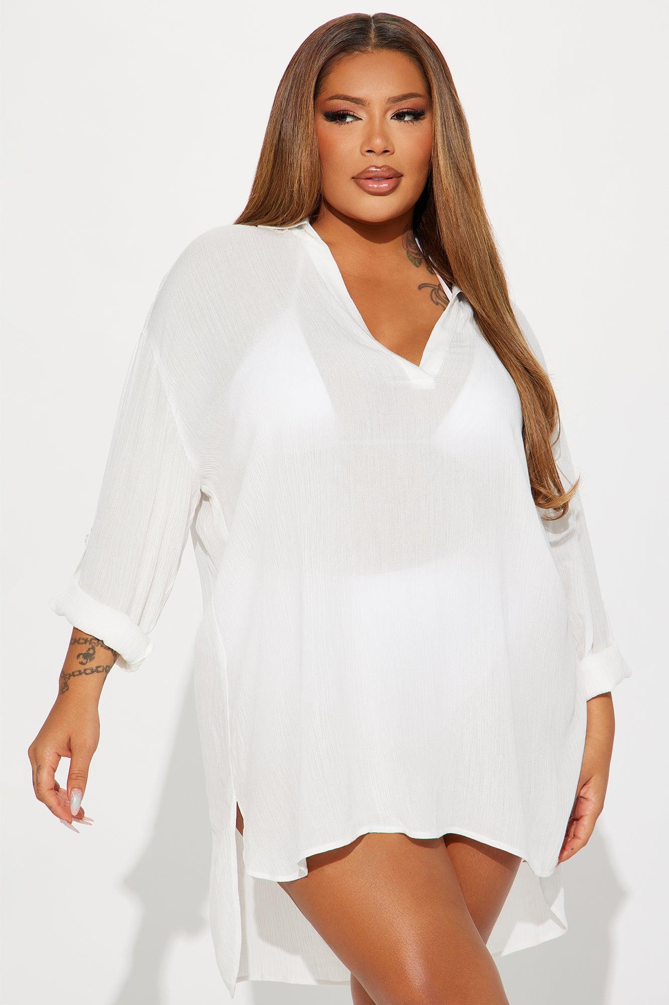 Breezy Paradise Linen Cover Up Dress - White Product Image