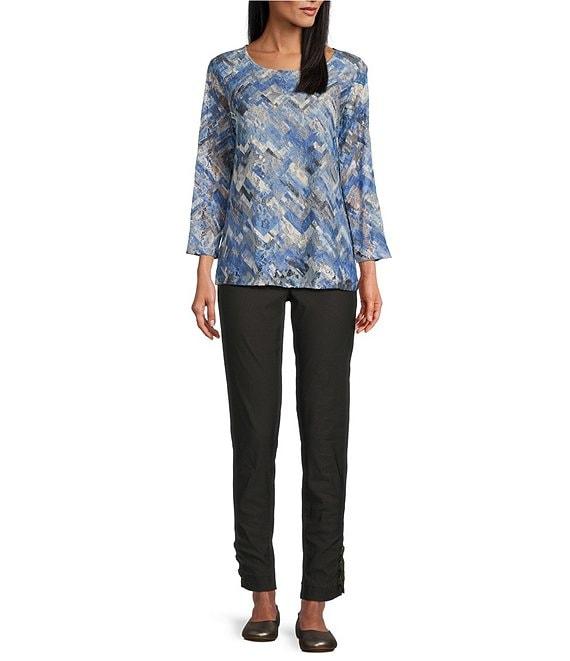 Multiples Printed Scoop Neck 3/4 Sleeve Fitted Lace Knit Top Product Image