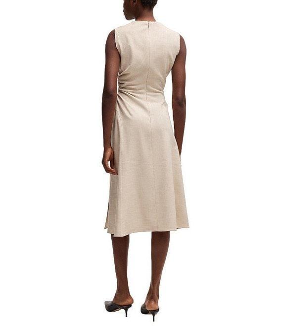 BOSS by Hugo Boss Dianah Crew Neck Sleeveless Side Ruche Midi Dress Product Image
