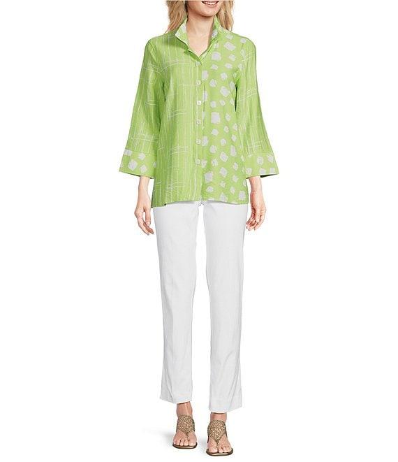 Ali Miles Printed Wire Collar 3/4 Sleeve Button-Front Tunic Product Image
